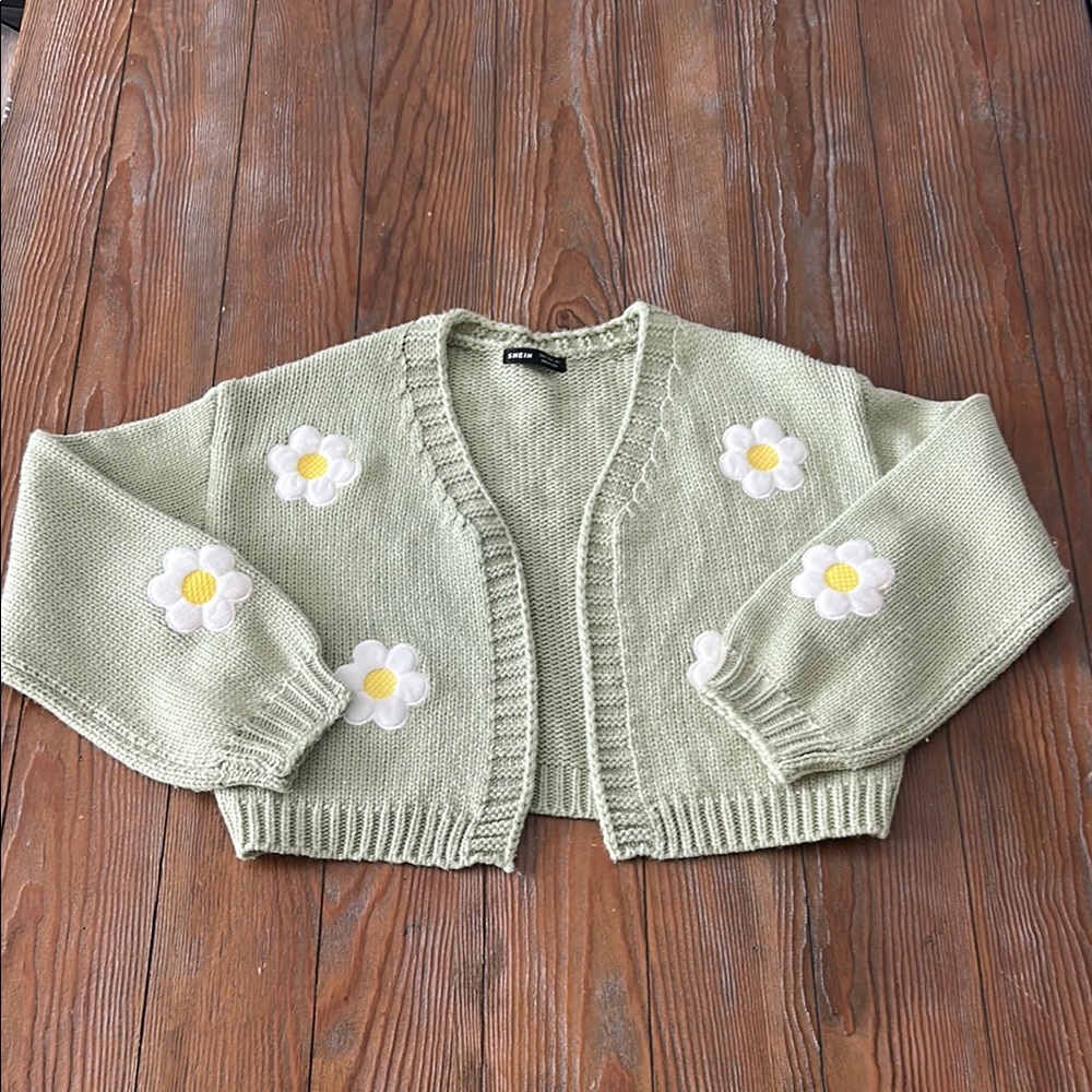 Green Floral Knit Sweater